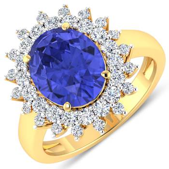 4.22ctw Violet Tanzanite and Diamond 14K Yellow Gold Halo Ring