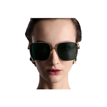 Dior Cannage Rose Gold Square Frame / Green Lenses Sunglasses