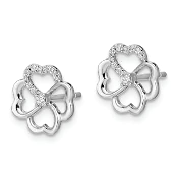 Rhodium Over 14k White Gold 9mm Diamond Fancy Clover Stud Earrings
