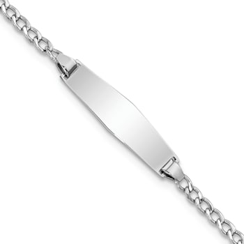 Rhodium Over 14k White Gold Semi-solid Soft Diamond Shape Cuban Link ID Bracelet
