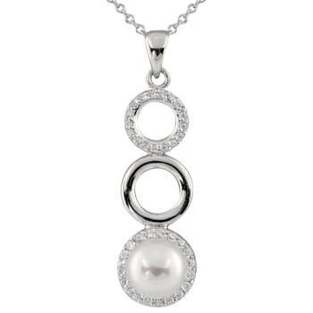 7-8mm Button White Cultured Freshwater Pearl and CZ Rhodium Over
Sterling Silver Pendant