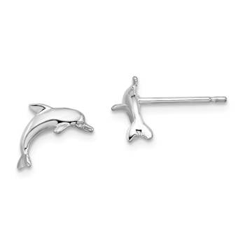 Rhodium Over Sterling Silver Polished Dolphin Post Earrings
