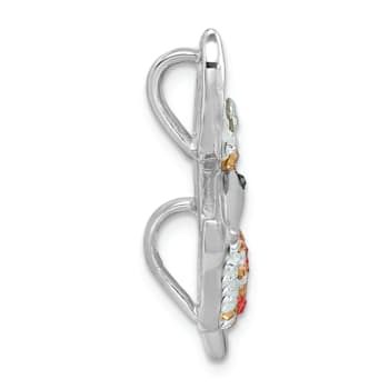 Rhodium Over Sterling Silver Polished Orange Crystal Pelican Slide Pendant