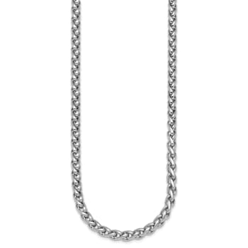 Rhodium Over Sterling Silver 6.0mm Wheat 20 Inch Chain