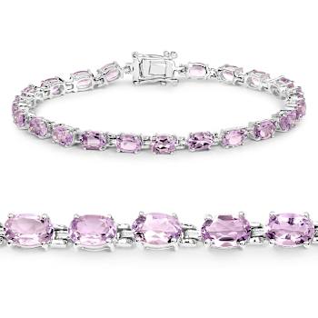 Pink Amethyst Rhodium Over Sterling Silver Oval Tennis Bracelet 8.61ctw