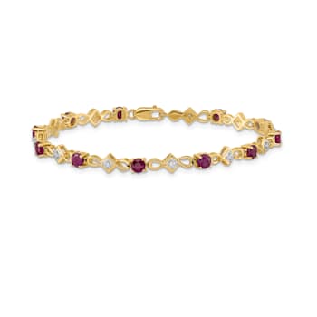 14k Yellow Gold and Rhodium Over 14k Yellow Gold Diamond and Ruby Bracelet