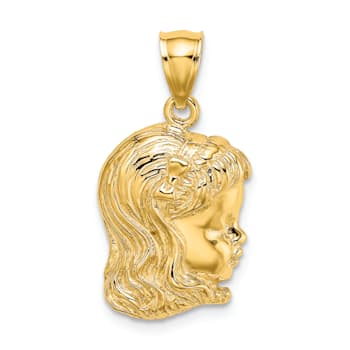 14k Yellow Gold Textured Girl Head pendant