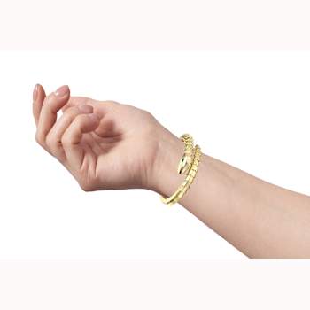 Emerald Color CZ Serpent Bypass Cuff Bracelet In 14K Gold Over Brass