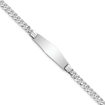 Rhodium Over 14k White Gold Soft Diamond Shape Flat Curb Link ID Bracelet