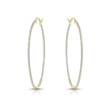 Clear CZ , Two-Tone Plating Rhodium & 14k Gold Plated over Brass
Slim Large Hoop Earrings