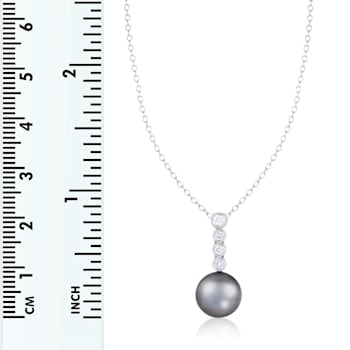 Black Cultured Tahitian Pearl and Diamond 14K White Gold Pendant 9-10mm