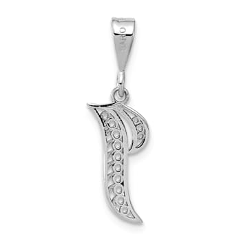 Rhodium Over 14k White Gold Solid Polished Script Filigree Textured
Letter I Initial Pendant