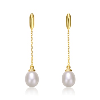 Freshwater Pearl Linear Drop Earrings In 14K Gold Over Sterling Silver
