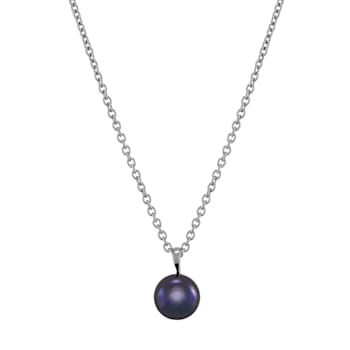 10-11mm Button Black Freshwater Pearl Solitaire Stainless Steel Pendant
with Chain