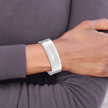 Rhodium Over 14k White Gold 19mm Hammered Polished Cuff Bangle