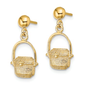 14k Yellow Gold Textured Nantucket Basket Dangle Earrings