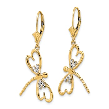 14k Yellow Gold and Rhodium Over 14k Yellow Gold Diamond-Cut Dragonfly
Dangle Earrings