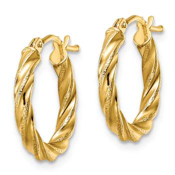 14k Yellow Gold Polished and Textured 5/8" Twisted Hoop Earrings