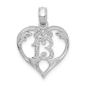 Rhodium Over 14k White Gold Textured 13 in Heart Cut-out Pendant
