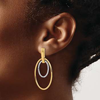14k Two-tone Gold Polished Diamond-Cut Dangle Earrings