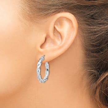 Rhodium Over Sterling Silver 4x20mmTwisted Hoop Earrings