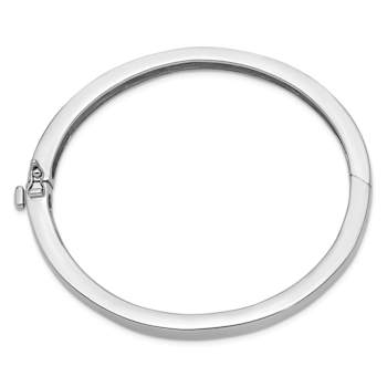 Rhodium Over 14k White Gold 6.3mm Polished Solid Hinged Bangle Bracelet