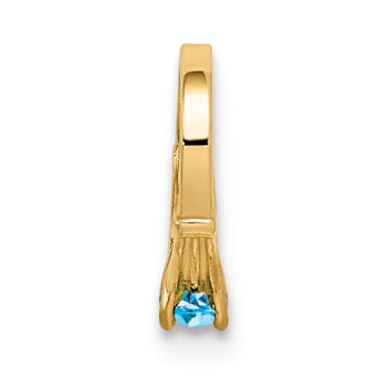 14K Yellow Gold 3D Ring with Aqua Cubic Zirconia Charm