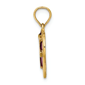 14K Yellow Gold with Purple Enamel Cross Heart Charm Pendant