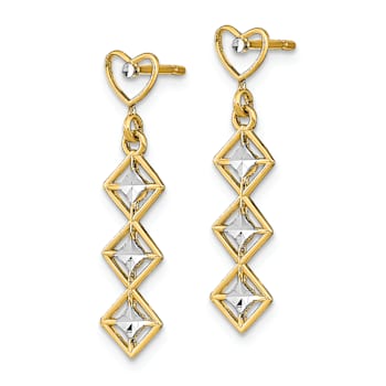 14k Yellow Gold and Rhodium Over 14k Yellow Gold Diamond-cut Heart and
Diamond Shape Dangle Earrings