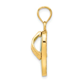14k Yellow Gold Polished and Textured 3D with Lab Created White Opal
Flip-Flop Pendant