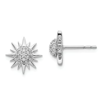 Rhodium Over 14k White Gold 11mm Diamond Fancy Sun and Star Stud Earrings