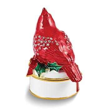 CHAS Red Cardinal on White Trinket Box