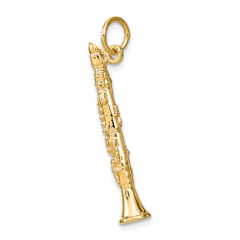 14k Yellow Gold Textured 3D Clarinet Pendant