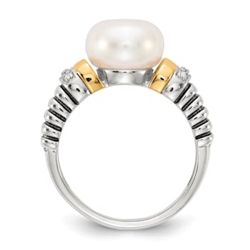 Sterling Silver Antiqued with 14K Accent Diamond and Freshwater Cultured
Pearl Ring