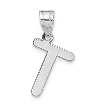 Rhodium Over 14k White Gold Polished Bubble Letter T Initial Pendant