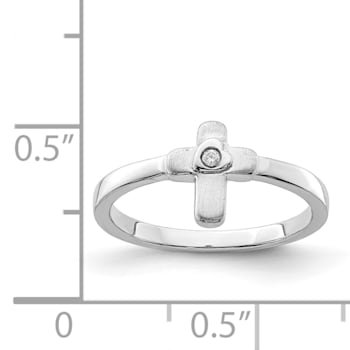 Sterling Silver Polished and Satin Cubic Zirconia Cross Children's Ring