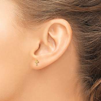 14k Yellow Gold Children's Cross Stud Earrings