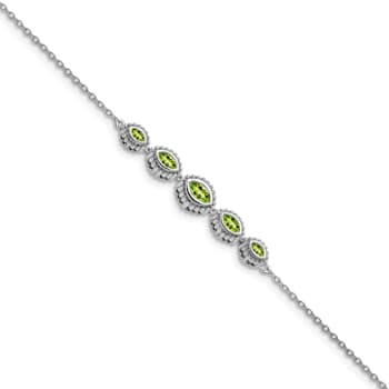 Rhodium Over 14k White Gold Marquise Peridot Bracelet