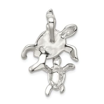 Rhodium Over Sterling Silver Blue Inlay Lab Created Opal Turtle Slide Pendant