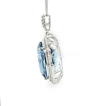 75.20 Ctw Aquamarine and 1.66 Ctw Diamond Pendant in 14K WG