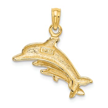 14k Yellow Gold Dolphin with 2 Baby Dolphins Pendant
