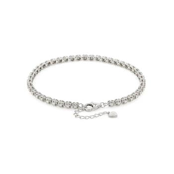 Round Moissanite Rhodium Over Sterling Silver Tennis Bracelet