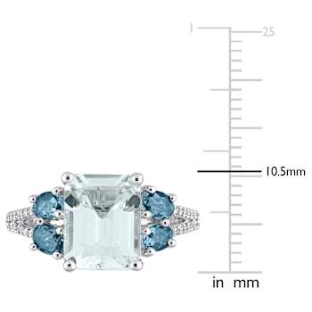 3.80ctw Aquamarine and London Blue Topaz with.10ctw Diamond Ring in
Sterling Silver