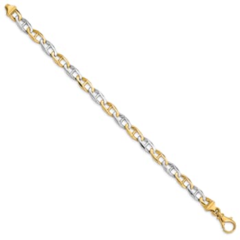 14K Two-tone Yellow and White Gold 6.5mm Hand-Polished Fancy Link Bracelet