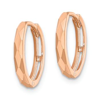 14k Rose Gold 9/16" Polished Faceted Hinged Hoop Earrings
