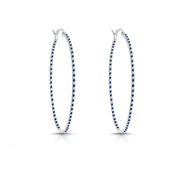 Blue Cubic Zirconia, Slim Large Hoop Earrings