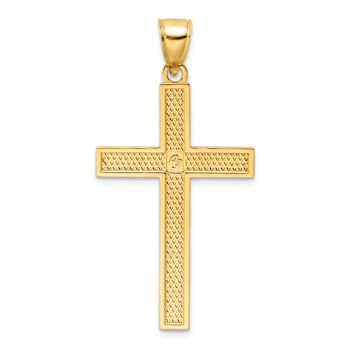 14k Yellow Gold Polished Beaded Textured Cross Pendant