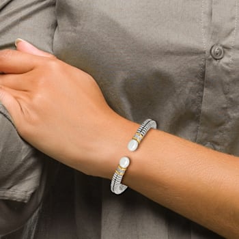 Sterling Silver with 14K Gold Over Sterling Silver Oxidized Freshwater
Cultured Pearl/Diamond Cuff