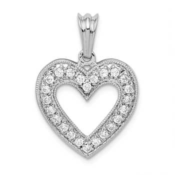 Rhodium Over 14k White Gold Diamond Heart Pendant