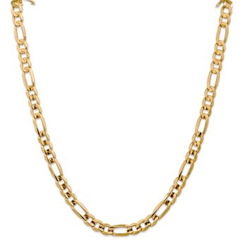 14k Yellow Gold 7.5mm Solid Concave Open Figaro 18 Inch Chain